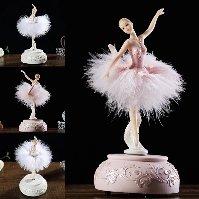 

Ballerina Music Box Dancing Girl Swan Lake Carousel with Feather for Birthday Gift ADW889