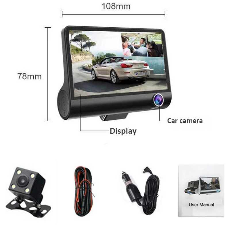 TOSPRA Full HD 1080P Автомобильный видеорегистратор 3 камеры s объектив 4 0 дюйма