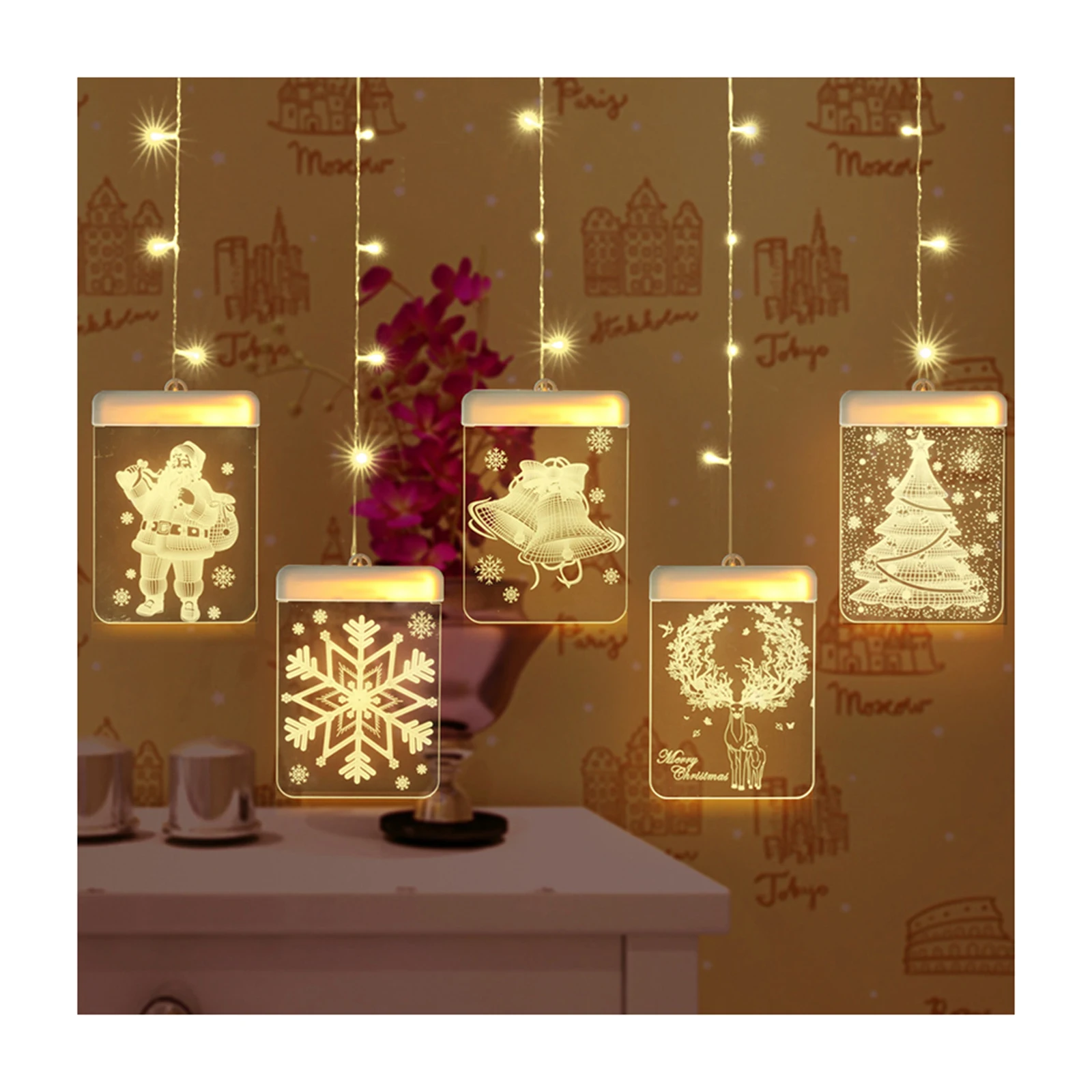 

Newly Christmas Santa Claus Elk Bells Pattern LED Fairy Lights Ornaments Home Decorations XSD88