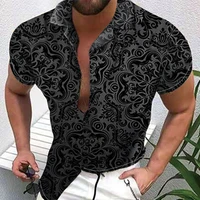 mens springsummer short sleeve large size m 3xl black print trendtrend teenage quick dry lapel shirt top