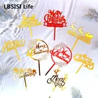 LBSISI Life 10 шт.лот Счастливого Рождества торт Топпер акриловая буква красный золотой серебряный десерт кекс кред вставка украшение