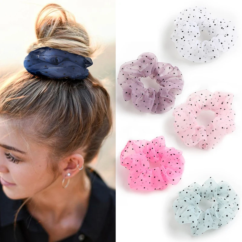 Резинка для волос в горошек из органзы девочек резинка хвоста аксессуары |