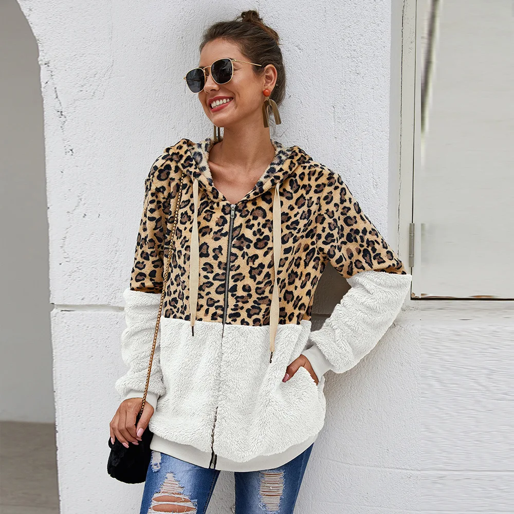 

Autumn Winter Sweatshirts Women Hooded Leopard Hoodies Casual Zipper Long Sleeve Hoodie Fashion Top Warm Coat Polerones Mujer