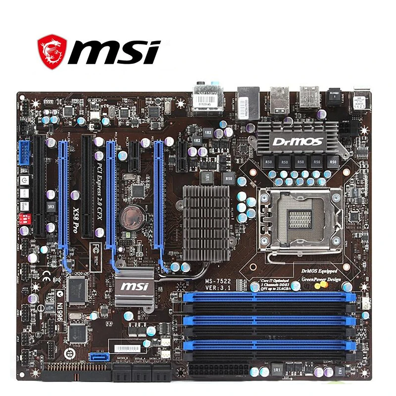 Материнская плата для MSI X58 Pro LGA 1366 DDR3 Intel X58A X58M SATA II PCI-E X16 используется | Компьютеры