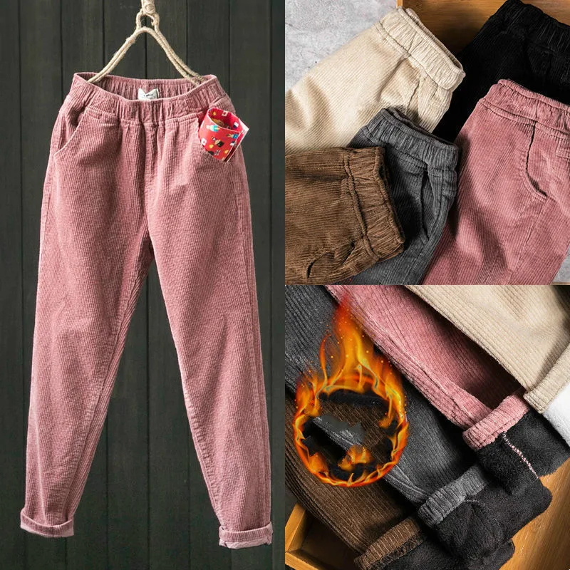 

Autumn Winter Corduroy Harem Pants Women Fashion Thickening Casual Ladies' Pants Korean Loose High Waist Trousers Plus Size