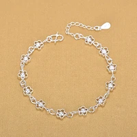 simple silver color zircon bracelets for women love stars round bead hollow chain bangle bracelet jewelry fashion korean gifts