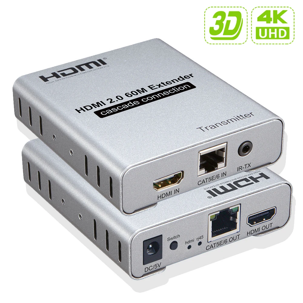 

HDMI 2.0 4K 60HZ 60M HDMI Extender 1080P 120M Over RJ45 Ethernet Lan CAT5e Cat6 Cable Cascade Connection Extension PC DVD TO TV