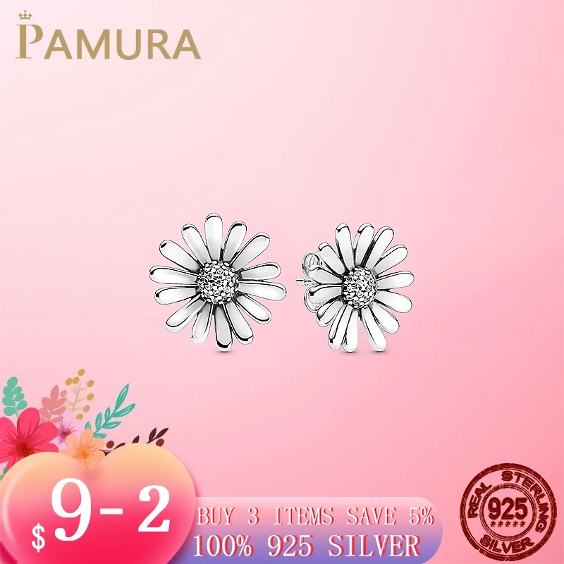 925 стерлингового серебра проложить Дейзи цветок крупное колье серьги со шпилькой