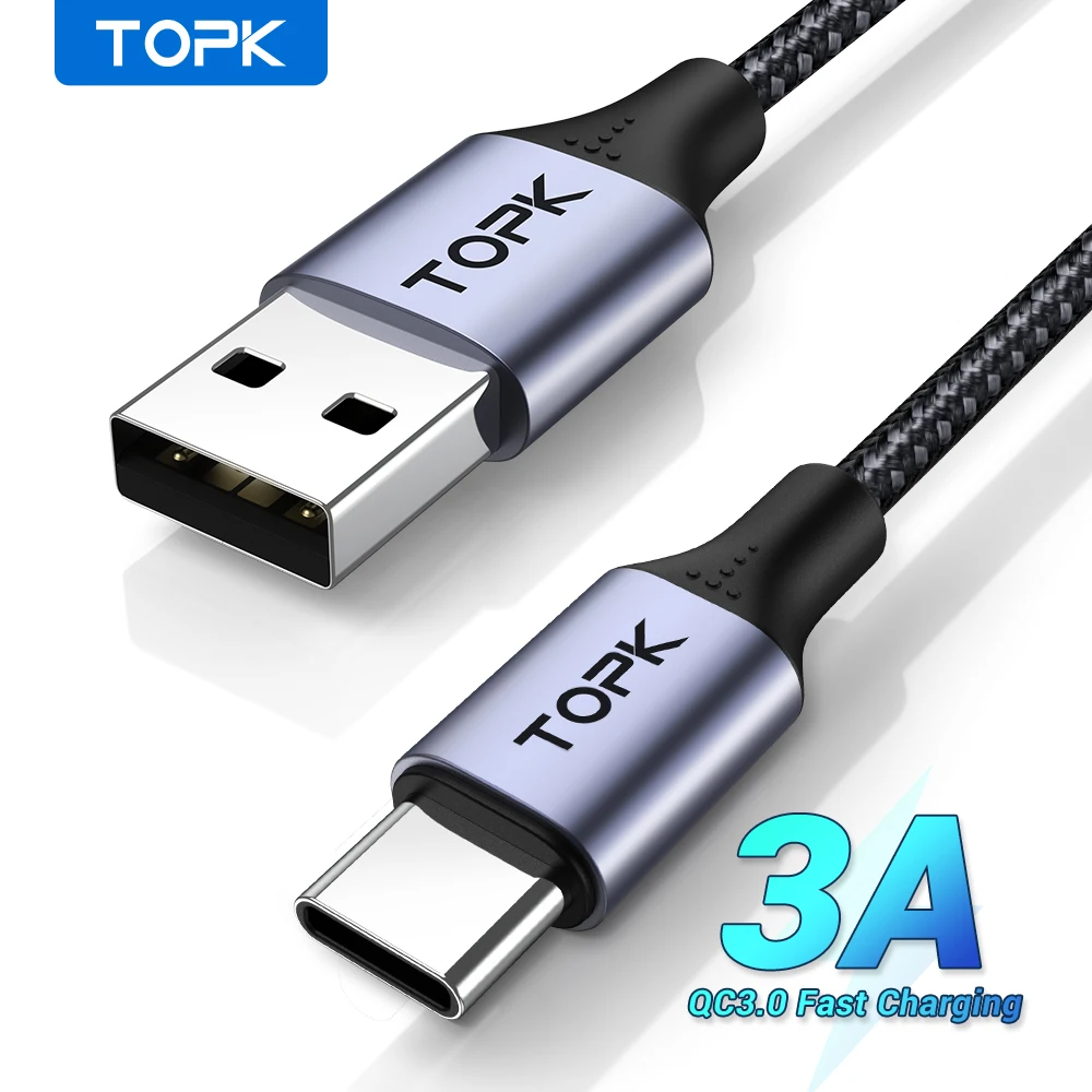 Кабель зарядный TOPK AN10 3 А Micro USB Type-C