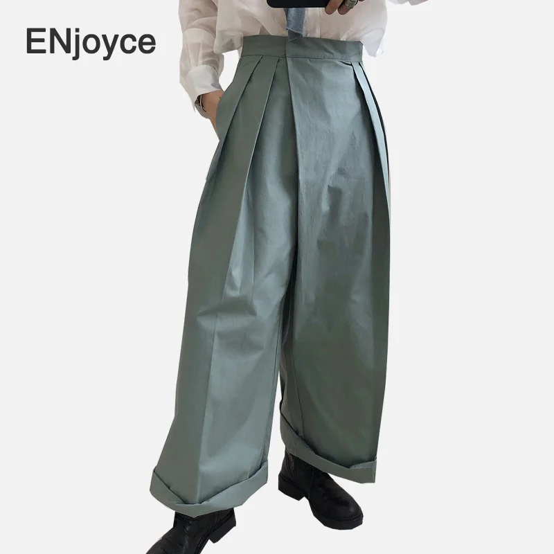 Женские винтажные прямые брюки серые зеленые повседневные широкие уличная мода