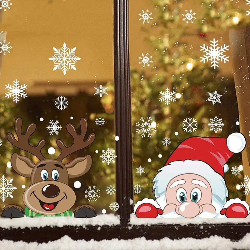 

Merry Christmas Window Stickers Santa Claus Kids Room Decoration New Year Reindeer Home Decoration Accessories For Living Room
