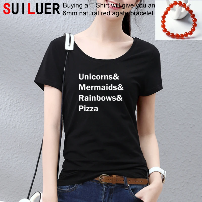 

Unicorns Mermaids Rainbows Pizza Print Women tshirt Cotton Casual Funny t shirts For Lady Top Tee Hipster Drop Ship Tumblr SL03
