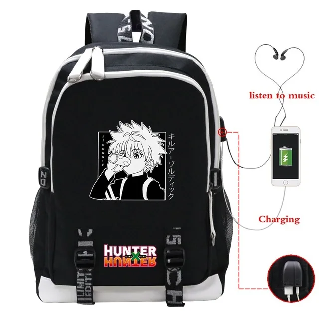 Mochila escolar de Anime japonés Hunter X Hunter para estudiantes, morral escolar con carga USB para adolescentes, mochila de viaje para ordenador portátil, mochila para Colegio