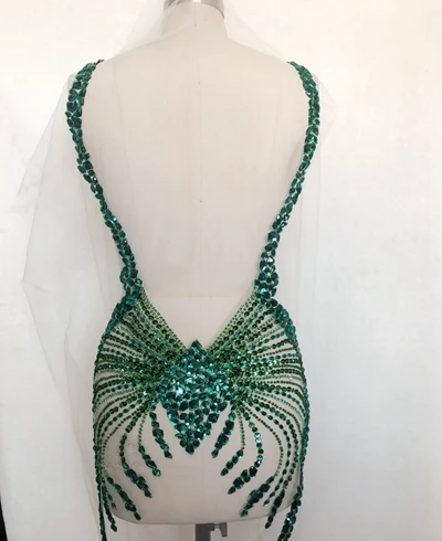 Стразы ручной работы аппликация темно-зеленые бусины нашивки отделка 86*40 см