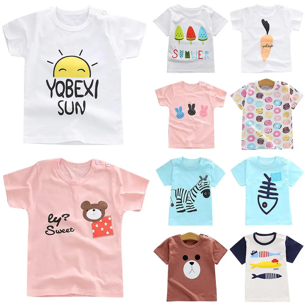 

Summer Kids Cartoon Short Sleeve T-shirt Round Neck Cotton Blend Casual Baby Top Colorful Children Clothing