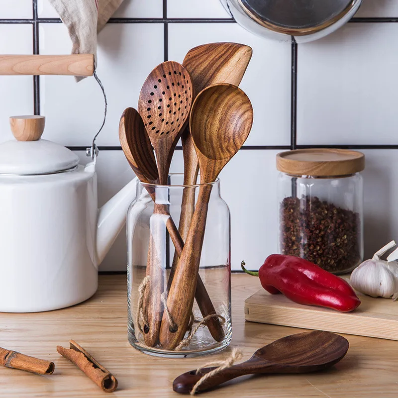 

Kitchen Tools Natural Wooden Cooking Tools Sets Scoop Tableware Kitchen Utensils De Cocina Rice Soup Spoon Kitchen Gadgets 2020