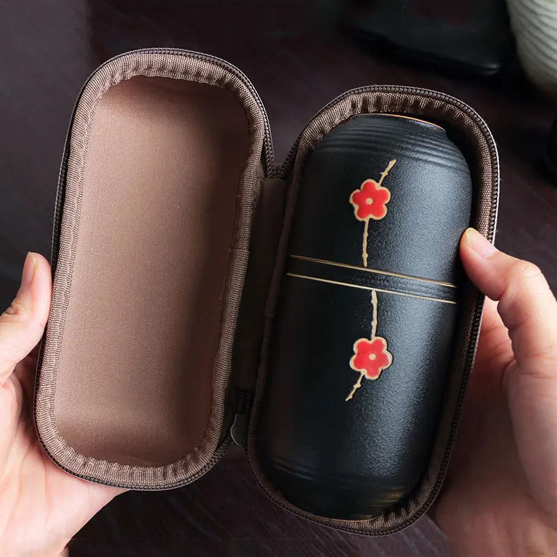 Портативный черный керамический концентрический стакан Сливовый цветок