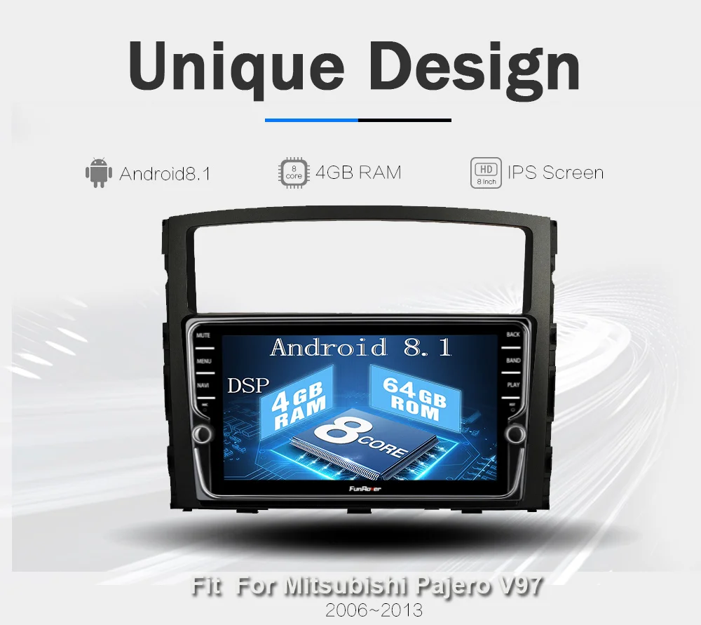 Funrover android 9,0 8 ядерный Автомобильный dvd Радио мультимедийный плеер для MITSUBISHI Pajero V97 V93 2006- 4G+ 64G gps навигация DSP