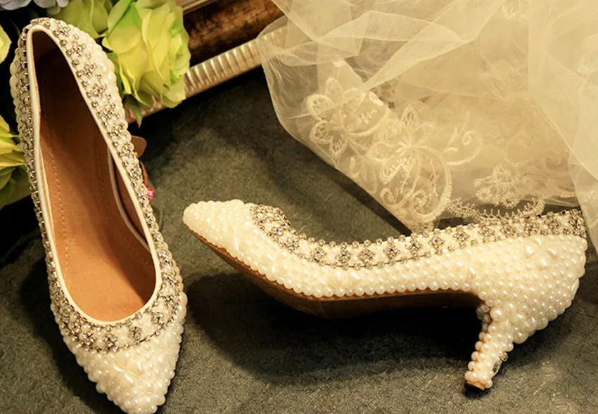 Анти-скольжение банкетные туфли в стиле Принцесса платье со стразами и жемчугом