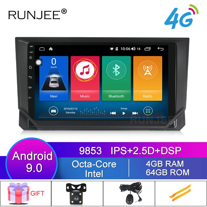 RUNJEE Android 9 4 ГБ 64 Автомобильный DVD Радио для сиденья Ibiza 2018 2019 gps навигация 2.5D экран