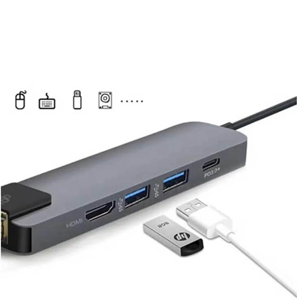 

Type-C To HDMI USB 3.0 adapters charging port RJ45 USB-C HUB HD 4K Splitter Cables Multi-function Dock Plug and play for Macbook