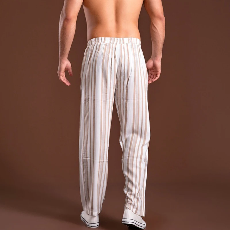 Mens Pajama Pants Casual Home Suit Sleep Bottoms Stripe Wear Outside Thin Man Trousers Loose Breathable Big Size Cp Pyjama Pants
