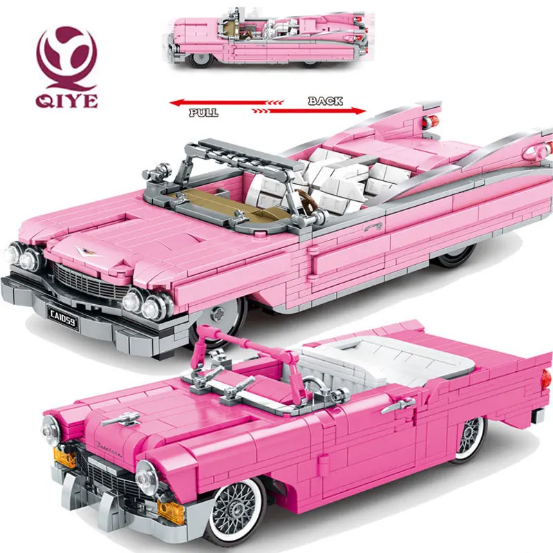 

City Technical Pull Back Super Sports Car Building Blocks Classic Pink Roadster Vehicle Model Bricks Toys For Children DIY Gifts