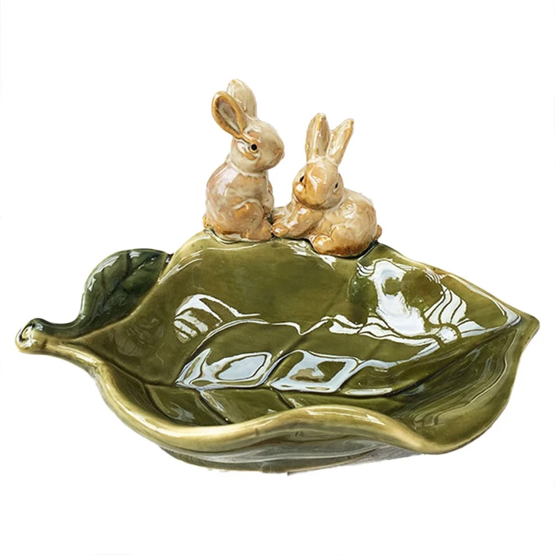

Pastoral Retro Porcelain Rabbit Soap Dish Decorative Ceramic Leaf Soap Box Gift Craft Ornament Bathroom Supplies