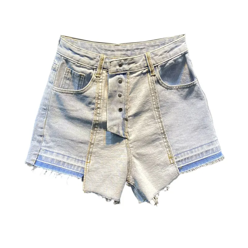 

Denim Shorts Women 2021 Summer New Fashion High Waist Single-Breasted A- Line Burr Short Femme Nancylim