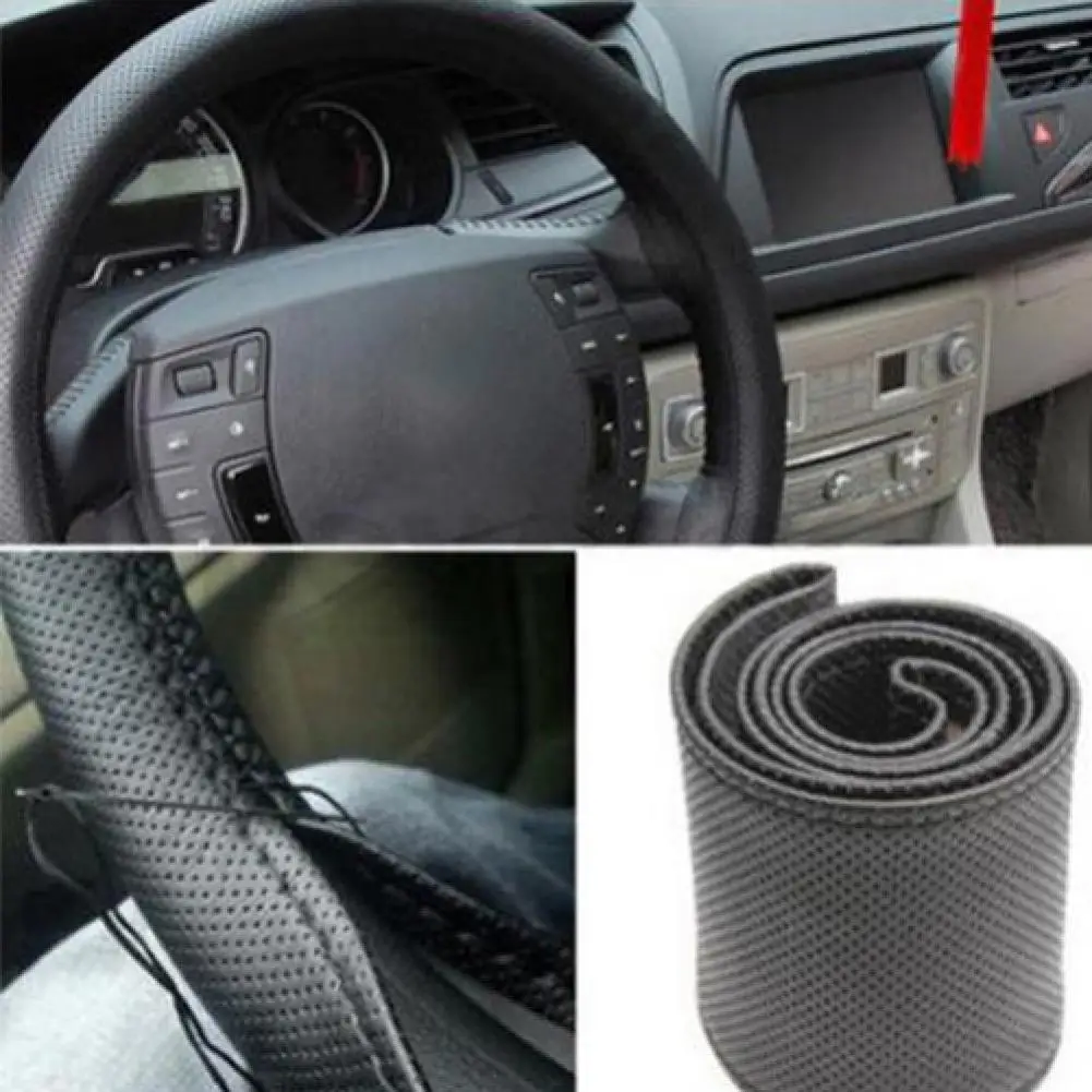 

DIY Faux Leather Car Auto Steering Wheel Cover Protector with Needle Thread Kit DIY Texture Soft Vehicle Accessories