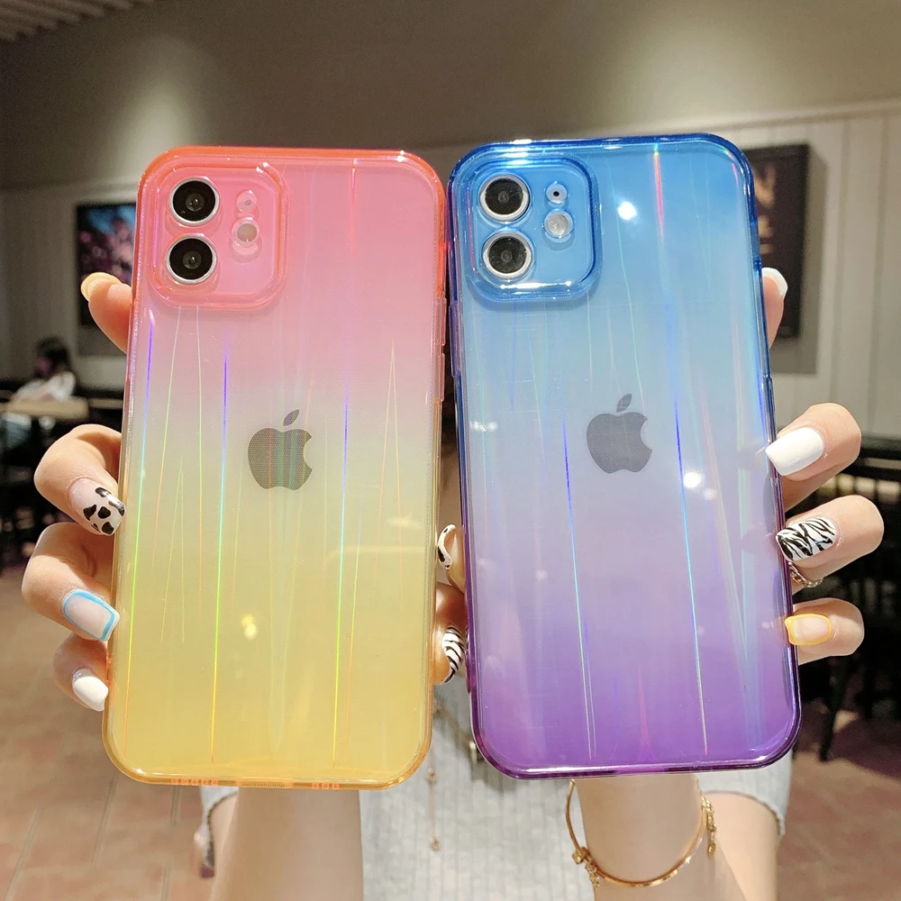 

Роскошный Радужный лазерный чехол для iPhone 12 Pro Max X Xr Xs Max 7 8 Plus SE 2020 прозрачный мягкий чехол для iPhone 11