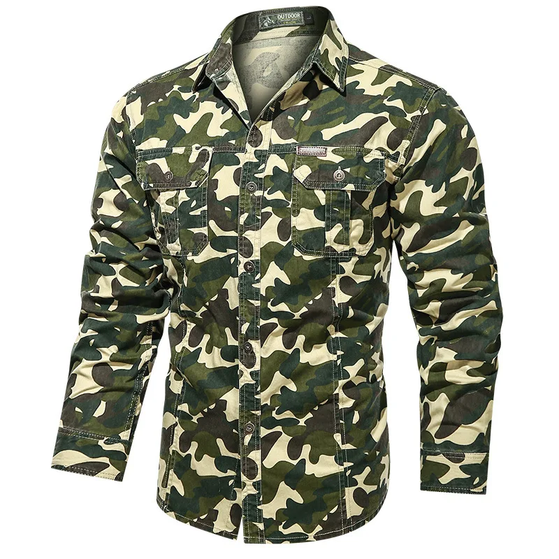

New Spring Autumn Casual Shirts Men Camouflage Long Sleeves Pure Cotton Men Shirt Casual Loose Plus Size M-5XL Camisa Masculina