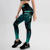 geometric pattern digital printing sportswear workout high waist leggings women push up outdoor polyester leggings