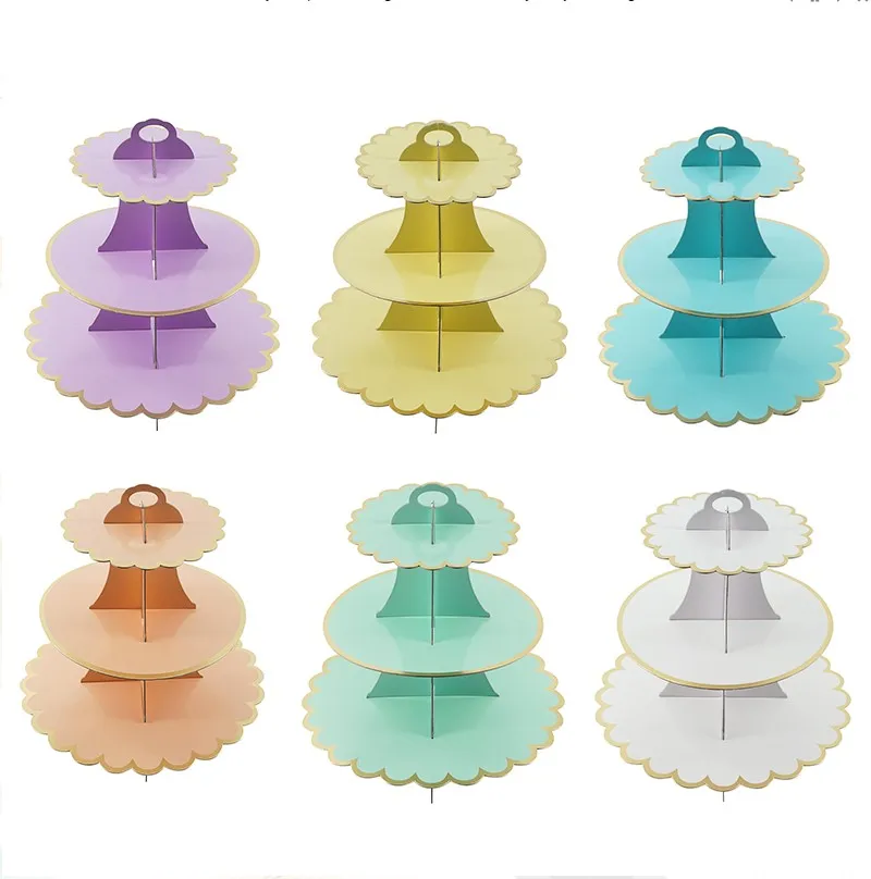

3-Layer Paper Bronzing Cake Stand Birthday Party Wedding Cake Decoration Paper Craft Dessert Display Stand Cake Tools