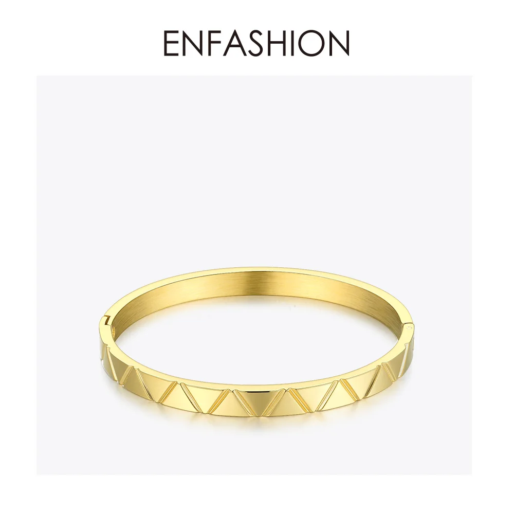 ENFASHION браслеты-манжеты из нержавеющей стали, браслеты для женщин, золотой цвет, простой Викинг панк браслет, модное ювелирное изделие BD192009 - Metal Color: Yellow gold color