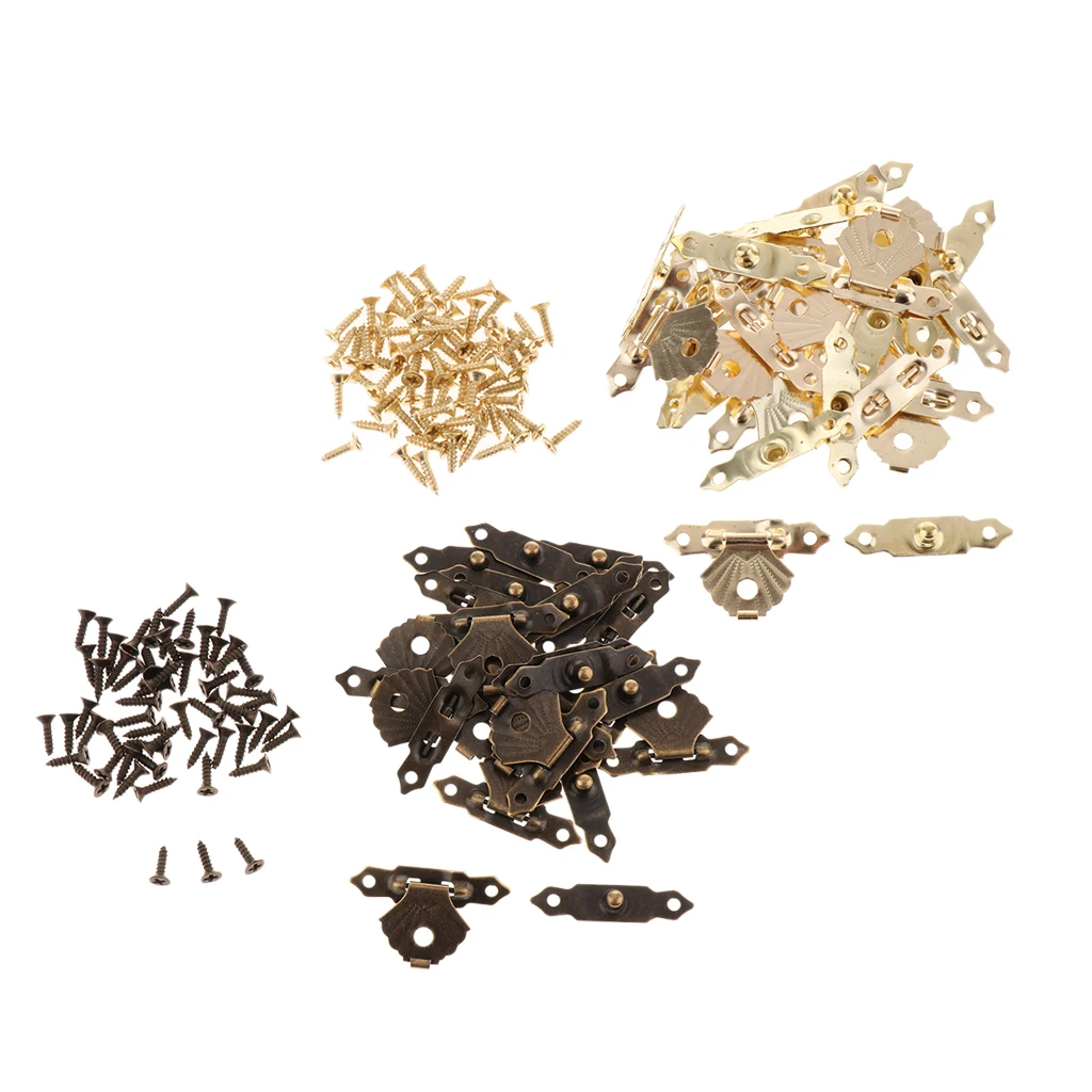 12 Pack Small Antique Box Hinges with Latch Hasp, Mini Metal Locks and Screws for Wood Jewelry Boxes image 5