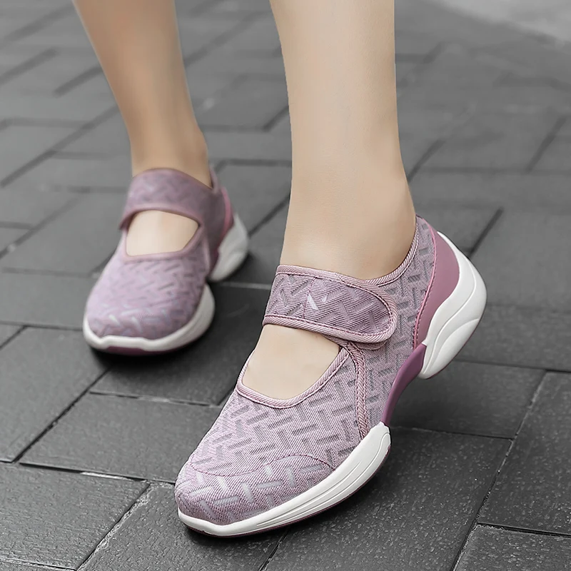 

2021 Summer Breathable Mary Janes Flats Ladies Non-slip Soft Walking Shoes Women Comfortable Light Sport Sneakers Zapatos Mujer