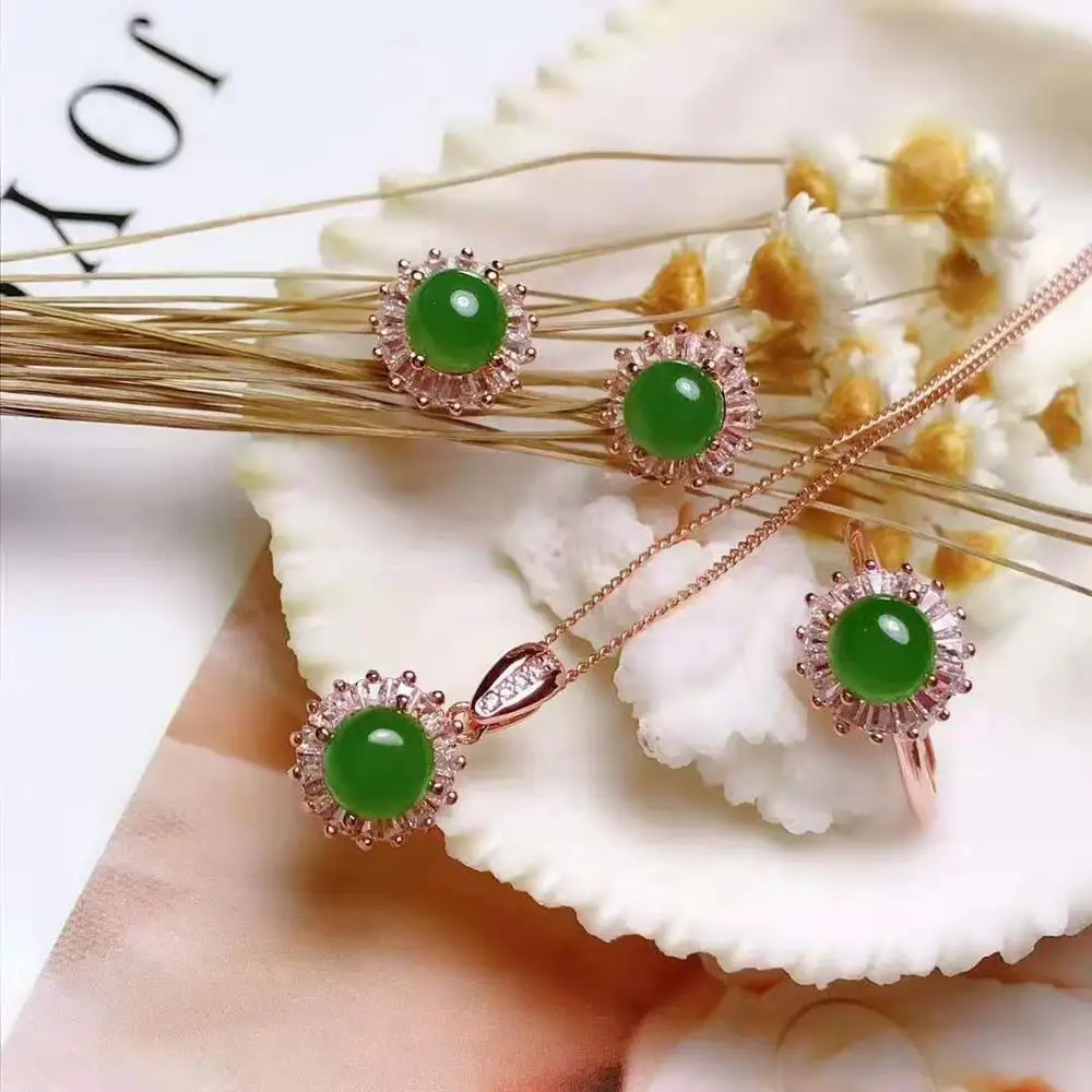 Классический натуральный нефритовый драгоценный камень ожерелье серьги кольцо