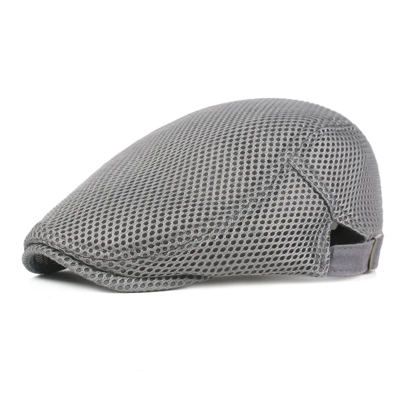 Light Gray Дышащая сетчатая Кепка берет мужская женская летняя повседневная шляпа одноцветная шапка Регулируемый козырек плоская кепка таксистка газетный стиль шляпа в стиле Гэтсби - Цвет: Light Gray
