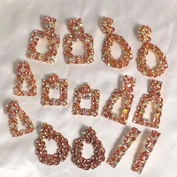 wholesale jujia vintage 6 colors shiny drop dangle earrings jewelry crystal geometric pink statement earrings for women 2022