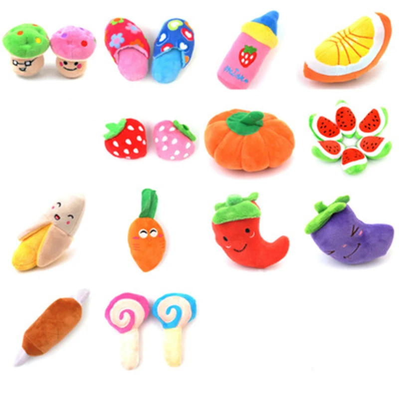 

Stuffed Dog Toy Puppy Chewing Toys Squeaky Plush Toy Cute Sound Fruits Vegetables LBV