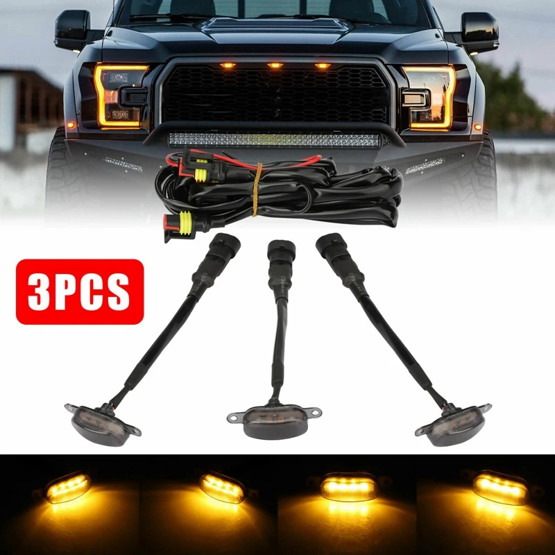 

3X Smoked Lens Amber LED Front Grille Running Lights Lamps for Ford F-150 Raptor