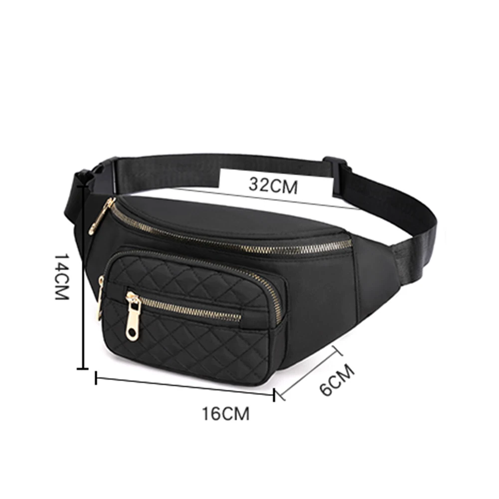 

Fashion Solid Waist Crossbody Bag Women Nylon Lattice Pattern Fanny Belt Pack Multi-zipper Ladies Outdoor Sports Shoulder Chest
