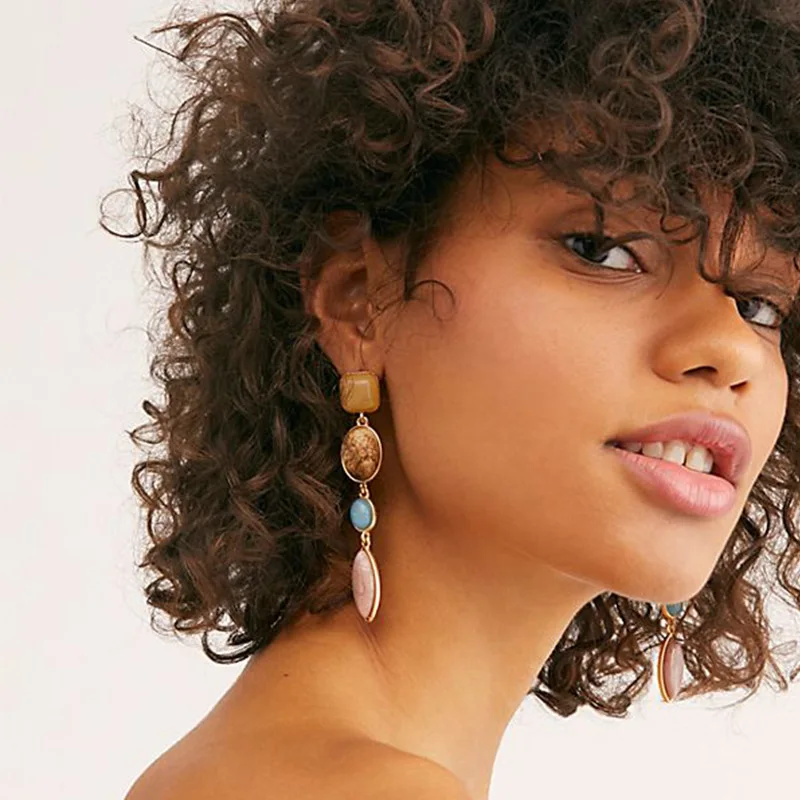 Новые серьги с натуральным камнем магнолии женские модные геометрические