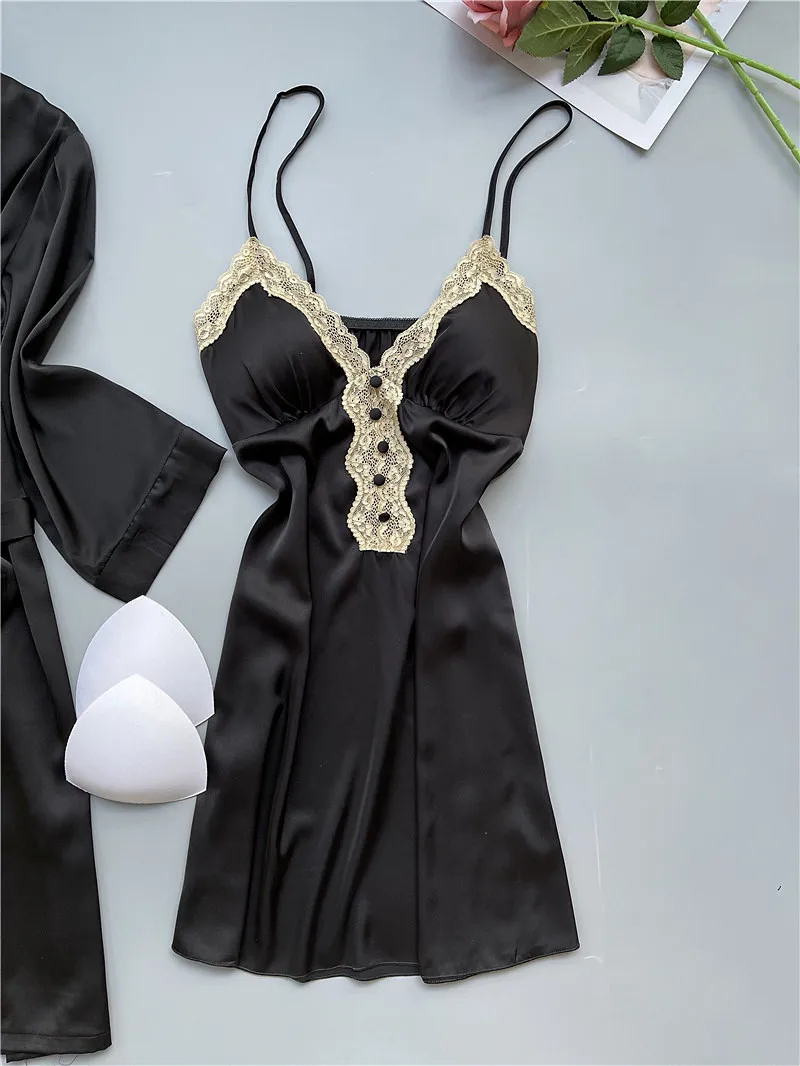 

Sexy Female Sleepwear Nightgown Suit Bride Bridesmaid Wedding Robe Set Spring Summer Thin Loose Kimono Gown Home Dressing Gown