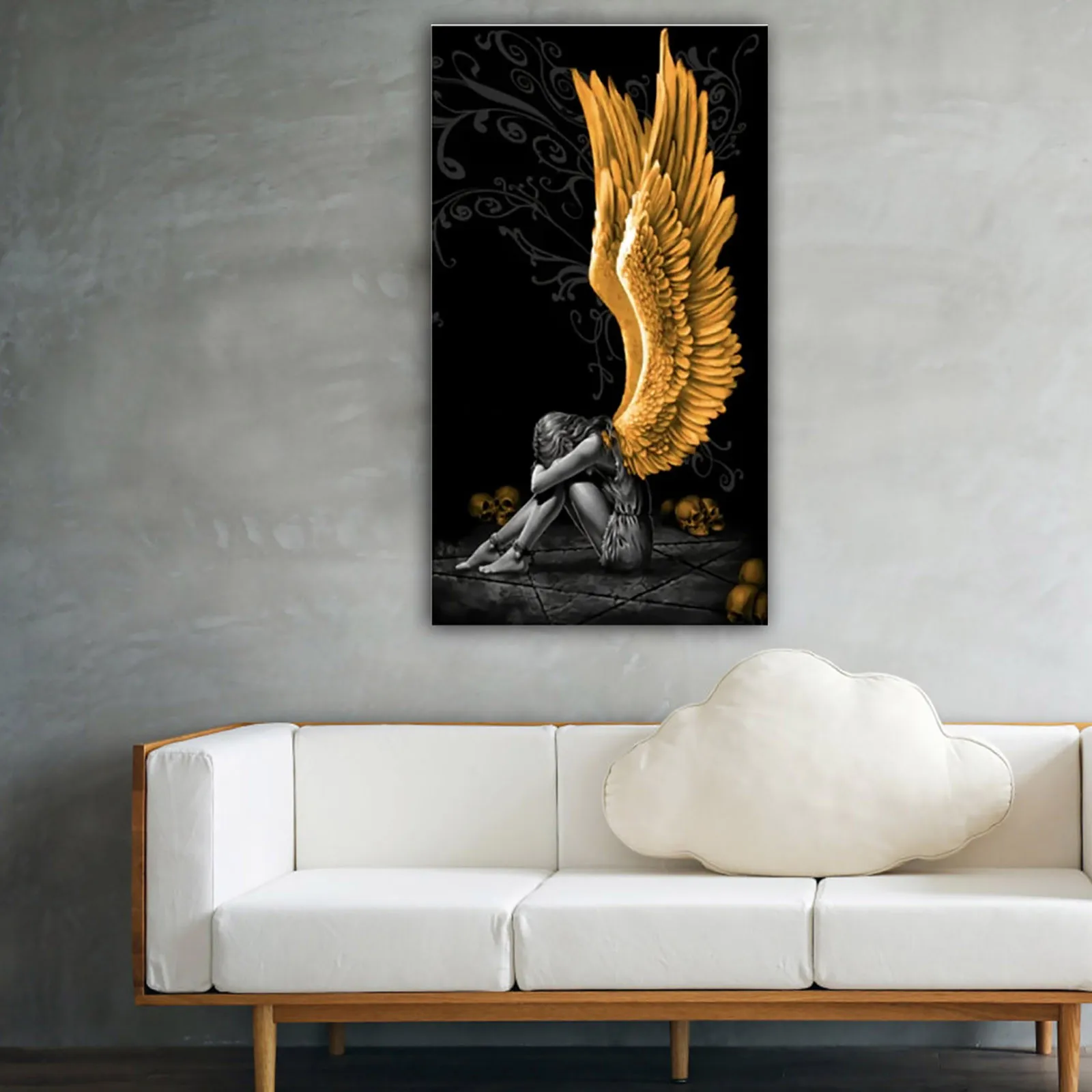 Картина с дьяволом и ангелом серые персонажи крылья Череп плакаты принты на