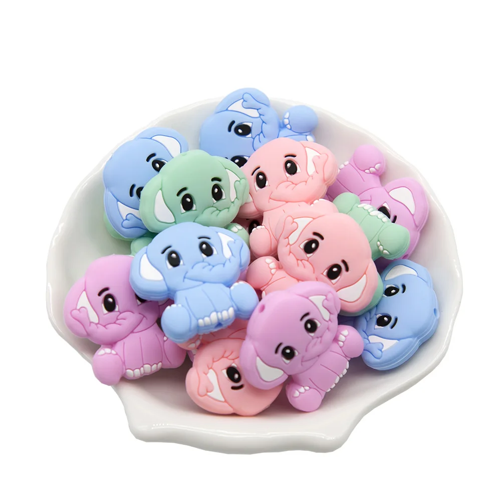 Cute-idea 5pcs Silicone Teether Beads BPA Free Mini Elephant Animal Beads DIY Baby Teething Pacifier Chain Toys Gift Baby goods