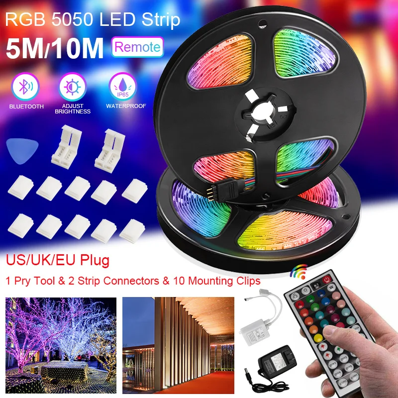 

2020 светодиодное освещение новый 5 м/10 м RGB светодиодный ленточный светильник 5050 лента SMD DC 12 В Водонепроницаемая RGB Светодиодная лампа с диста...