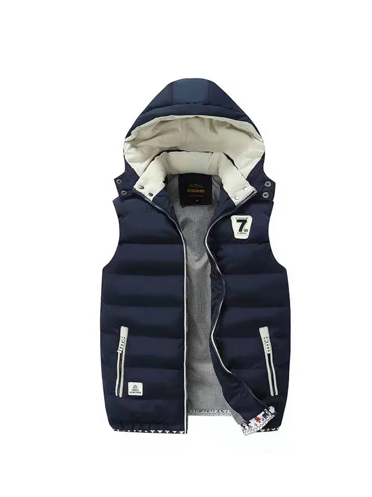 Мужской утепленный жилет без рукавов повседневный теплый с капюшоном и съемной