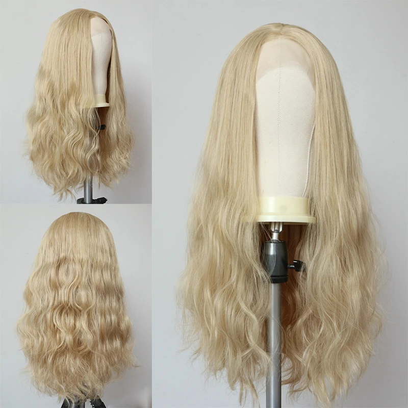 

Парики блонд из синтетических волнистых волос для женщин, термостойкие волосы из волокна, объемные волнистые синтетические на сетке, спере...